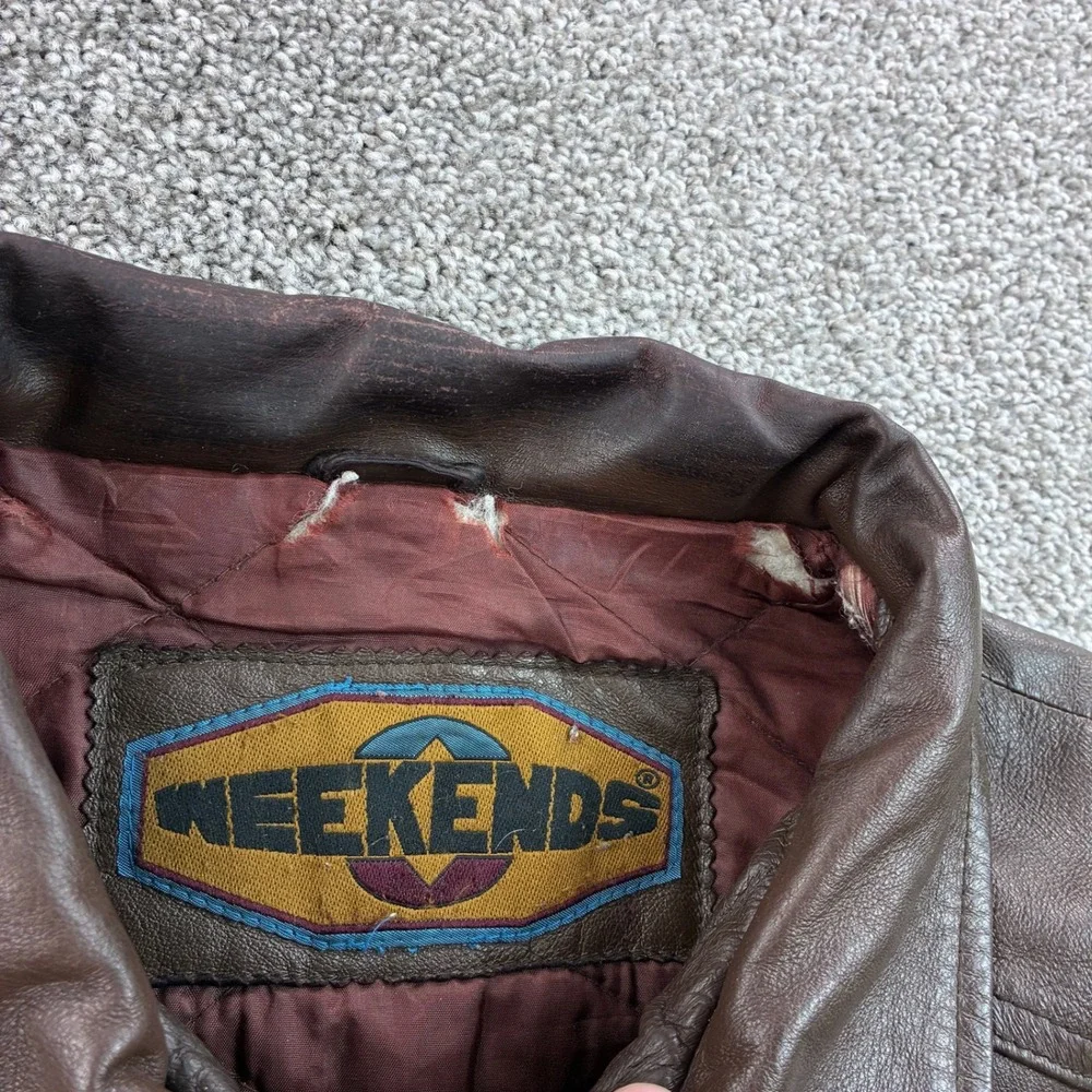Vintage Weekends Bomber Jacket Mens XL Brown Leather Multi Pocket Utility Flight